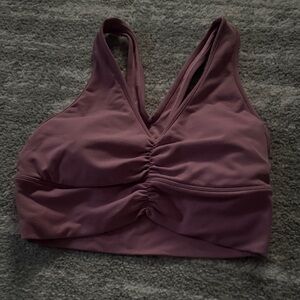 ALO Yoga Mauve Ruched V-Neck Sports Bralette